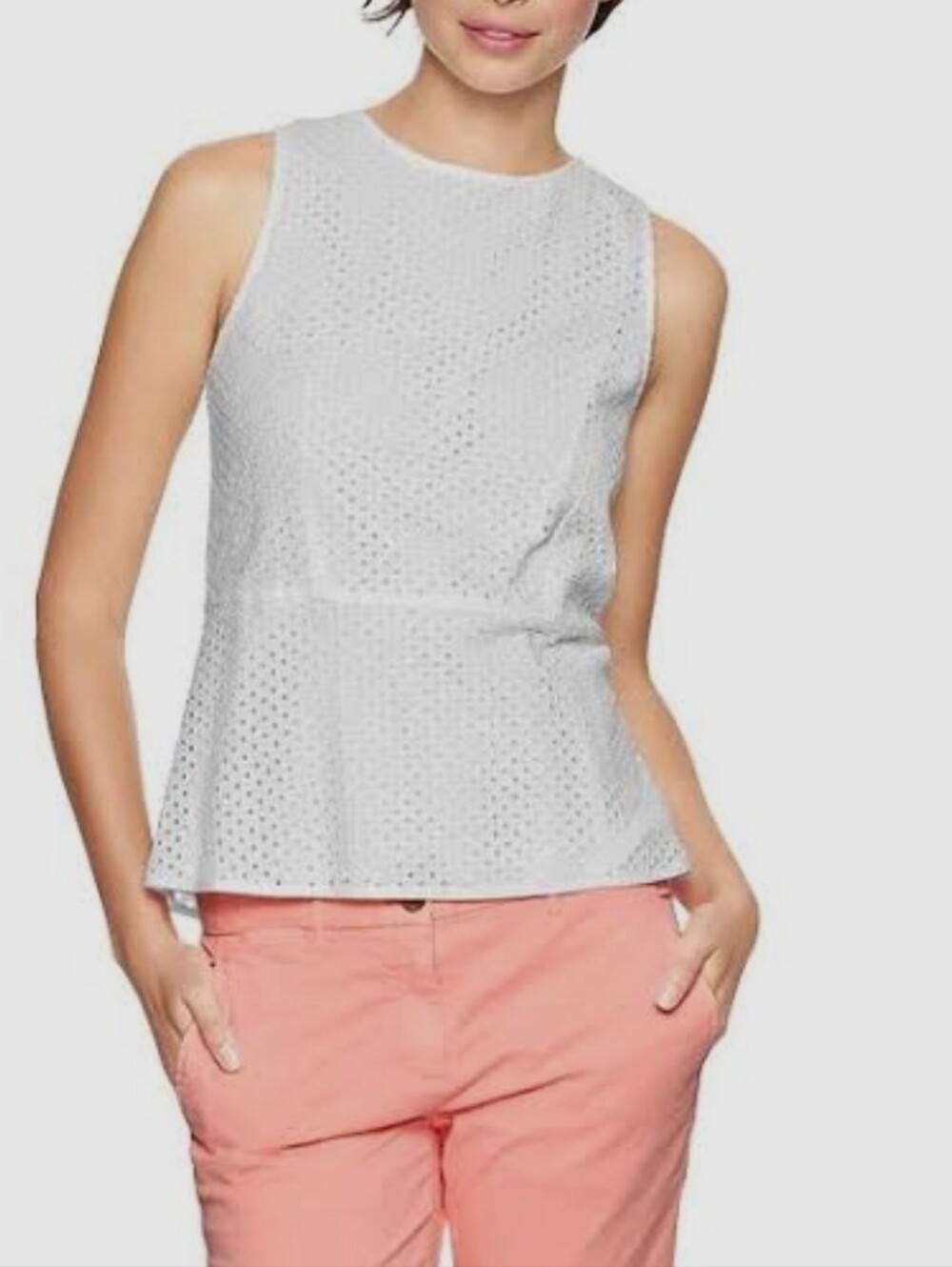 Ann Taylor Women's Eyelet Peplum Tank Top White Sz M